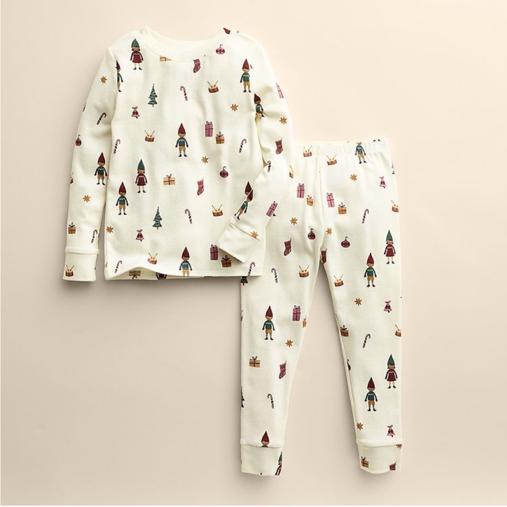 Little Co. by Lauren Conrad Unisex Organic Blend Festive  Cream Kids Pajama Set
